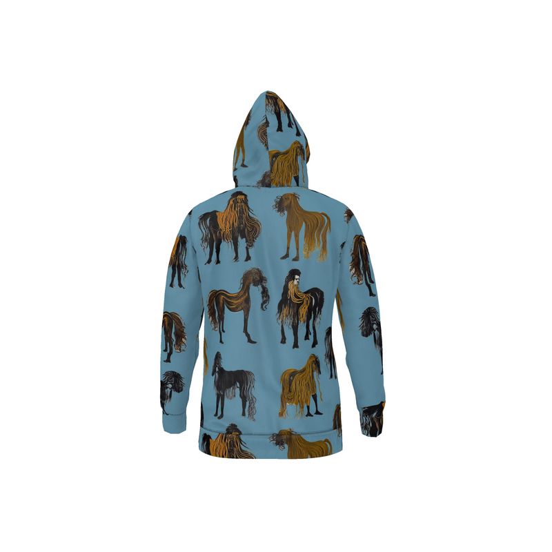 Hoodie Jacket with zip iin hairy horses air force blu