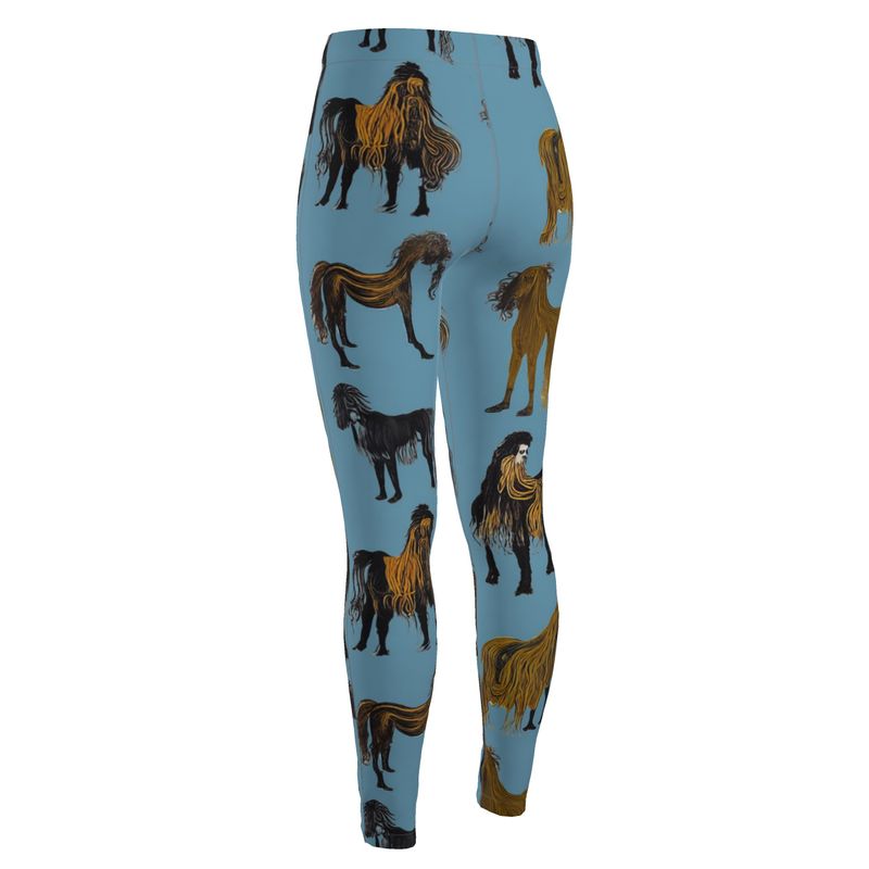 High Waisted Leggings in hairy horses air force blu