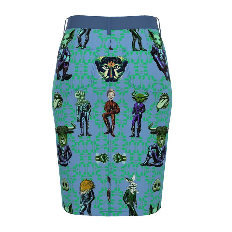 Denim Midi Skirt in critters vivid