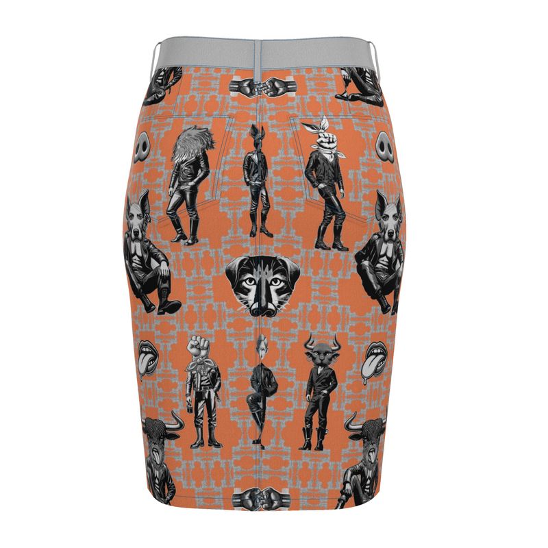 Denim Midi Skirt in critters grey coral