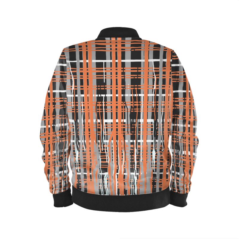 Bomber Jacket in Dripping Plaid Gray Coral