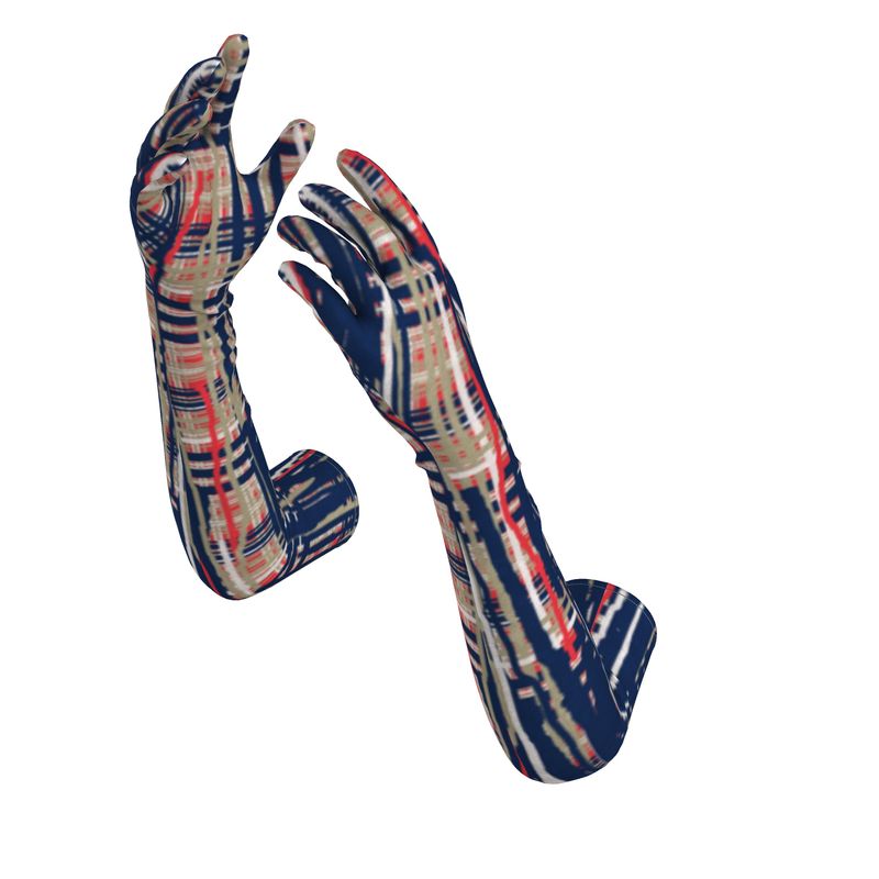Long Gloves in plaid drip blue