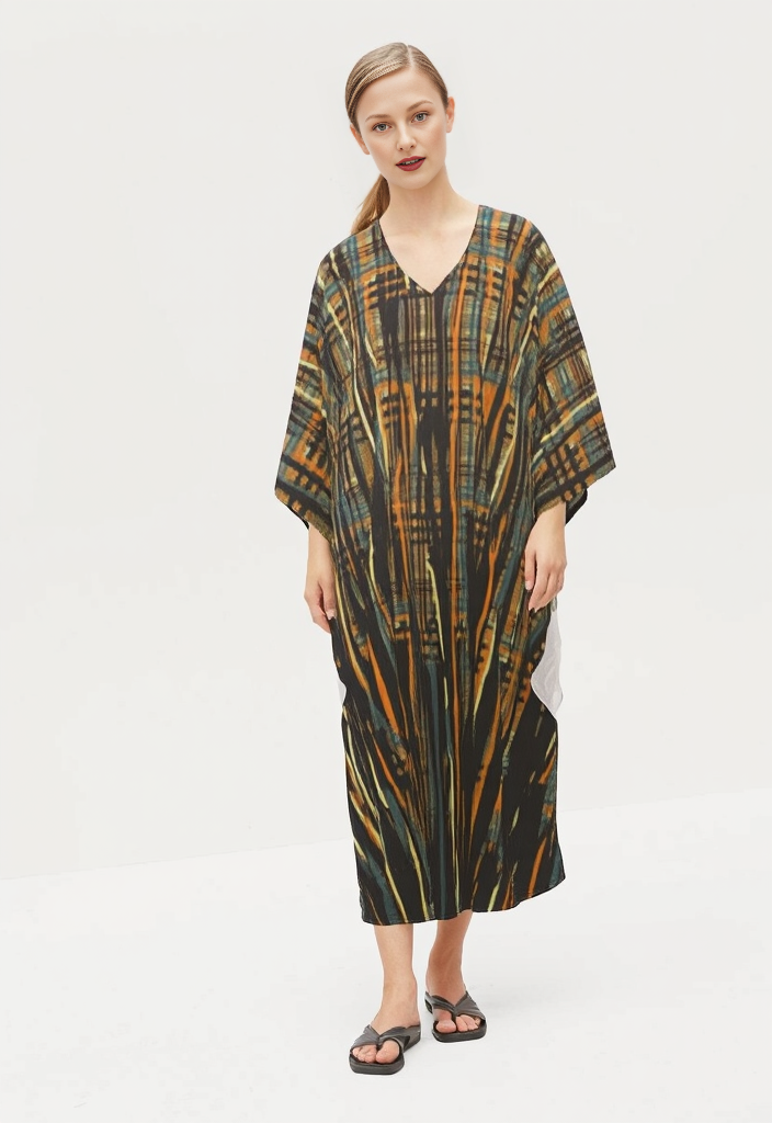 Kaftan in Dripping Plaid Orange