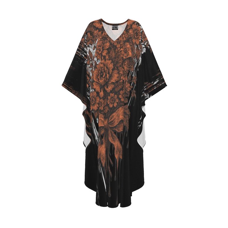 Kaftan in Dripping flowers Gray Coral