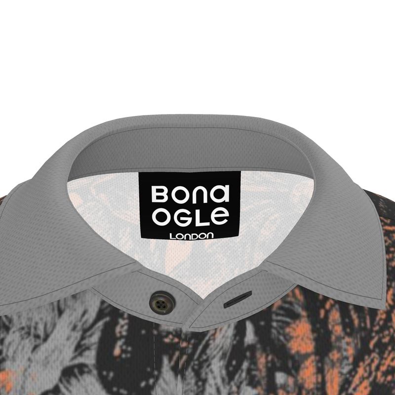 Polo Shirt in Dripping Flowers Gray Coral
