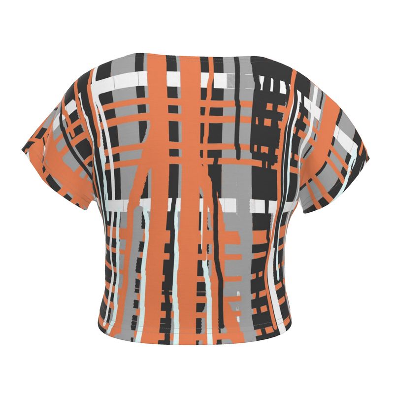 Crop Top in Dripping Plaid Gray Coral