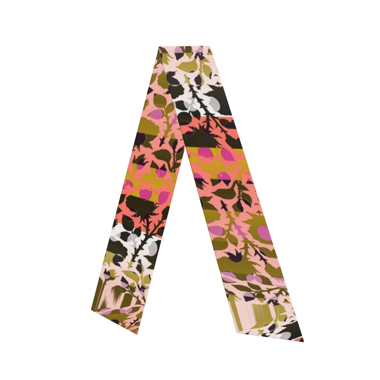 Silk Scarf in Spots Stripes Roses Golden Sunset