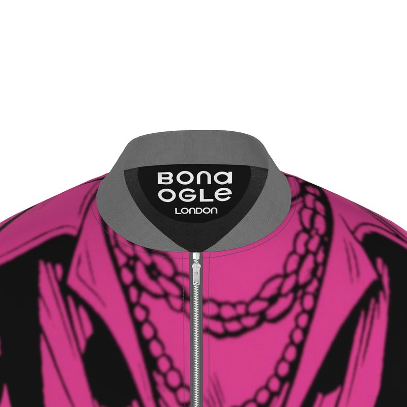 Mens Bomber Jacket in Trompe L'oeil Fuchsia Carbon Grey
