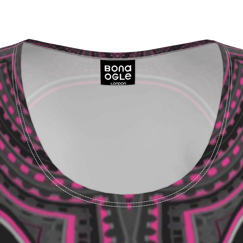 Tunic T Shirt Dress in Contours pattern Fuchsia Carbon