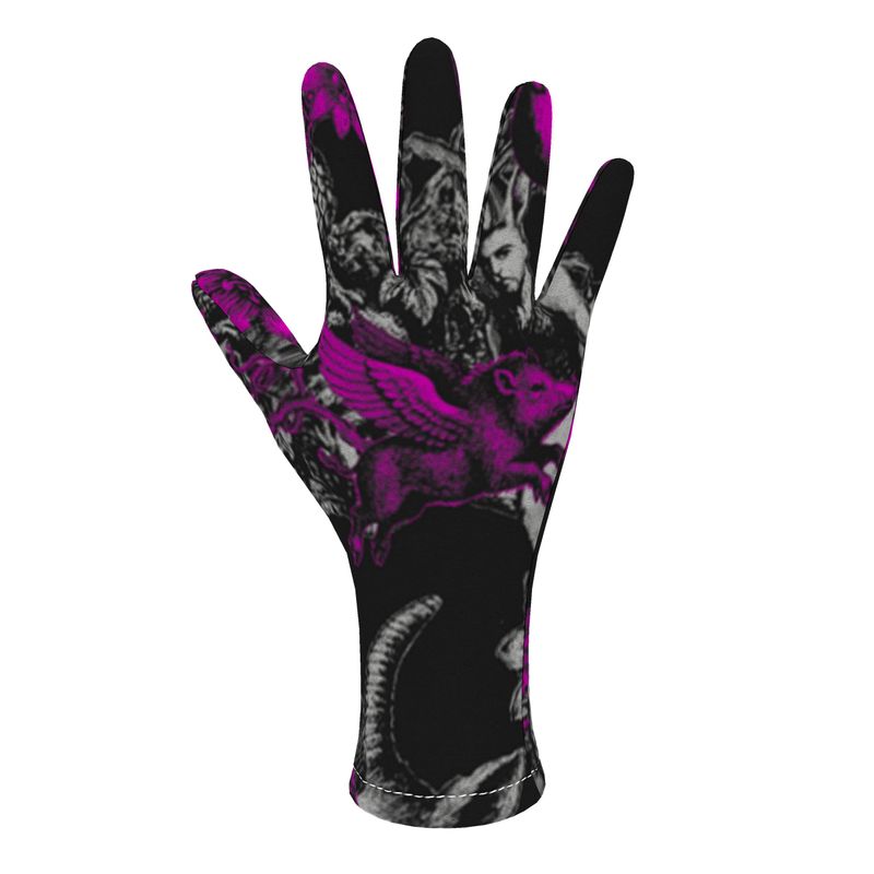 Fleece gloves in Toile Des Bosch Fuchsia Carbon