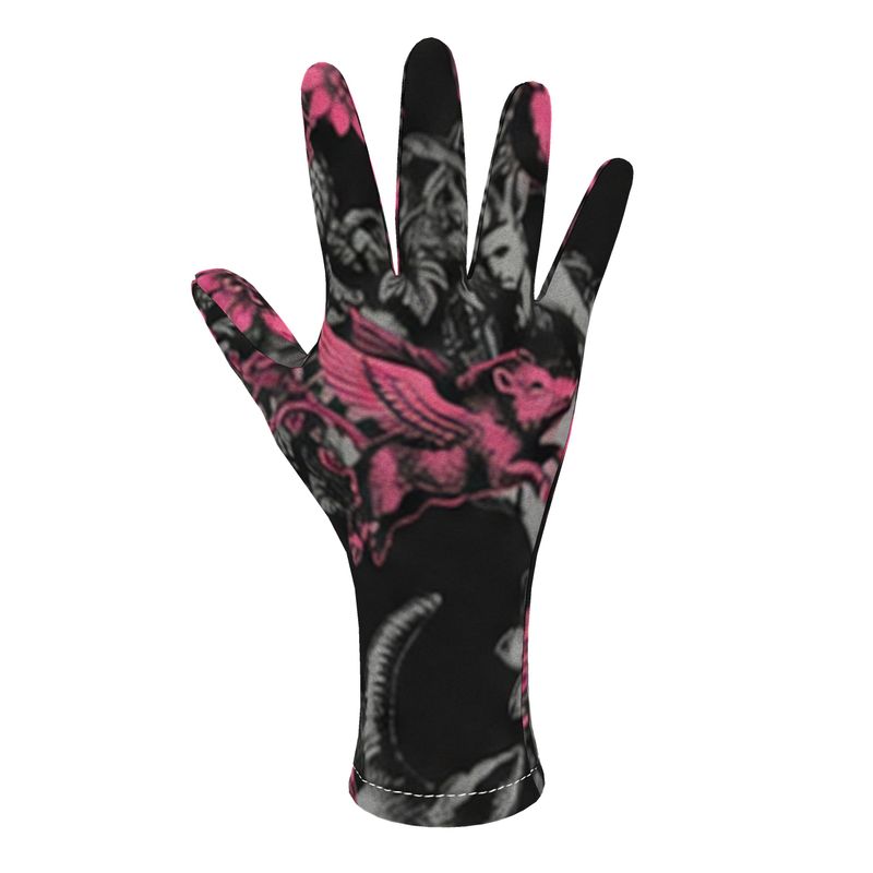 Fleece gloves in Toile Des Bosch Fuchsia Carbon