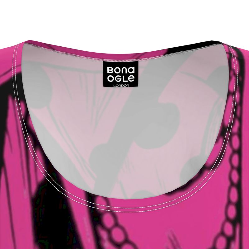 Tunic T Shirt Dress in Trompe l'oeil Fuchsia Grey Carbon
