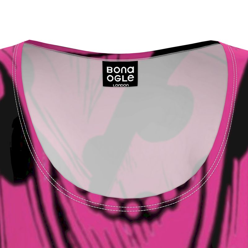 Tunic T Shirt Dress in Trompe l'oeil Fuchsia Carbon Grey