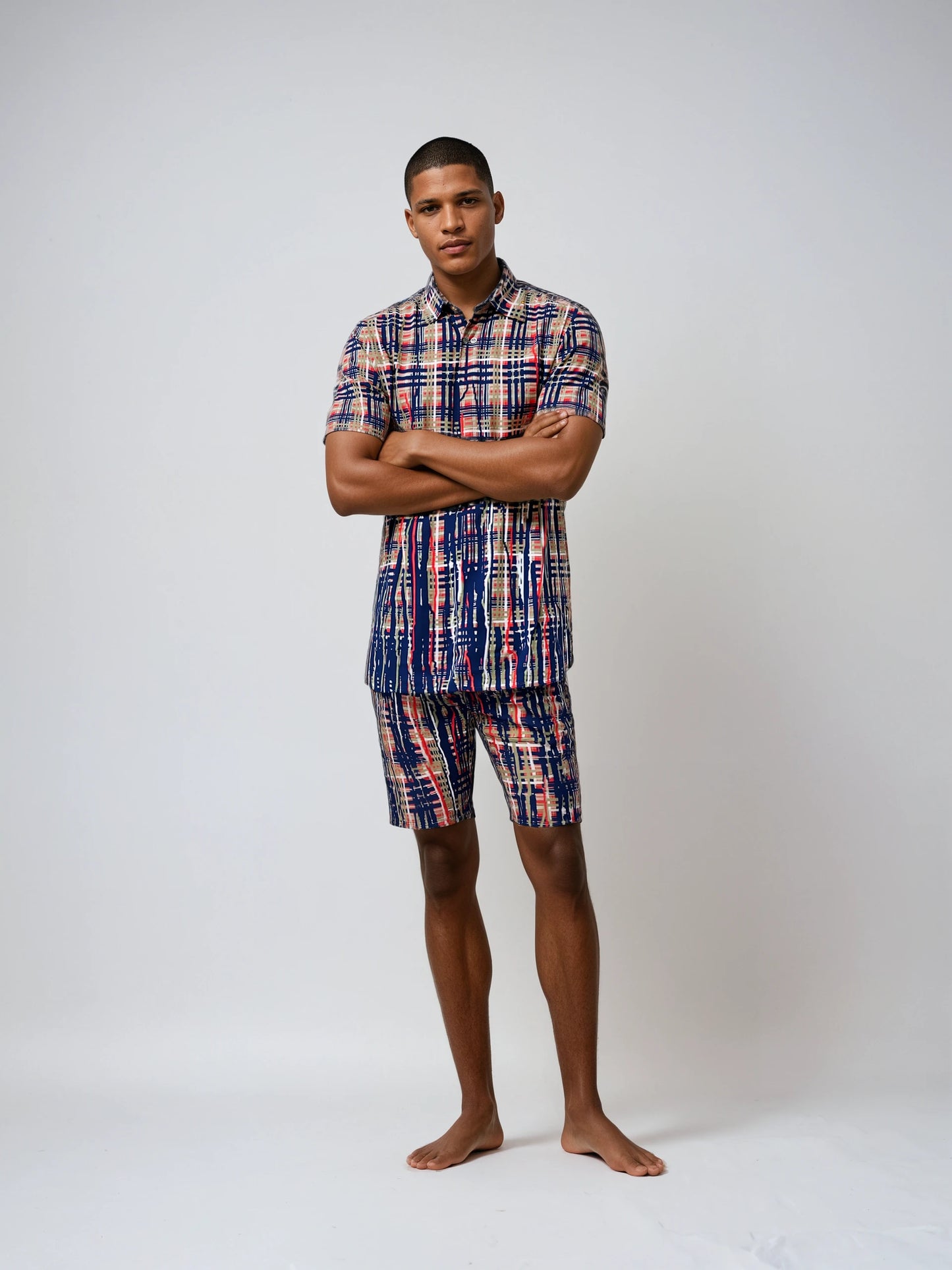 Sweat Shorts in Dripping Plaid Blue