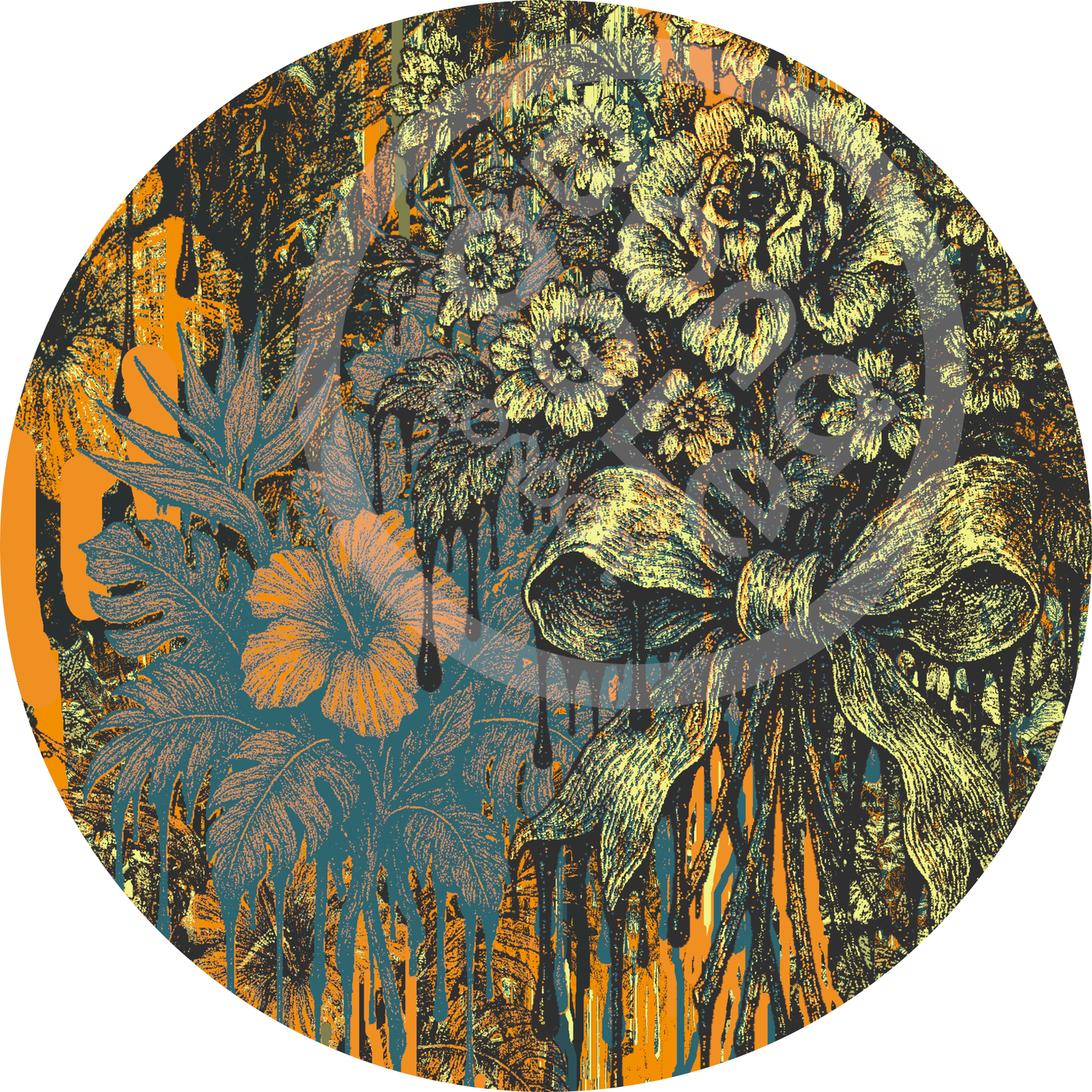 Short Kaftan in Dripping Flowers Orange