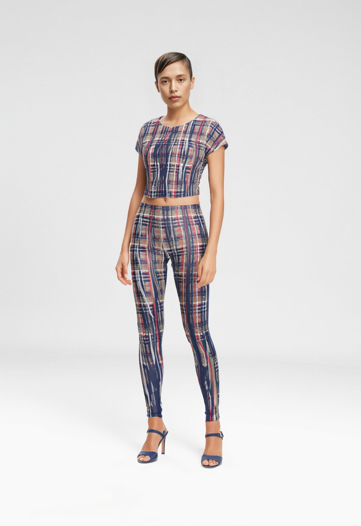 Crop Top in Dripping Plaid Gray Coral