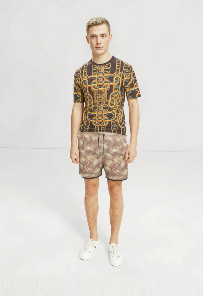 All Over Print T-Shirt in Diagonal Chains Orange