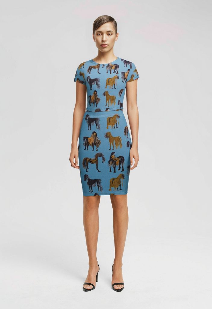 Crop Top in Hairy Horses Air Force Blu