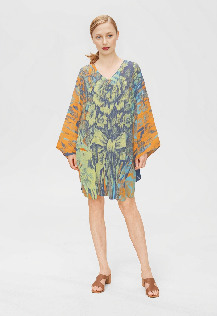 Short Kaftan in Dripping Flowers Vivid
