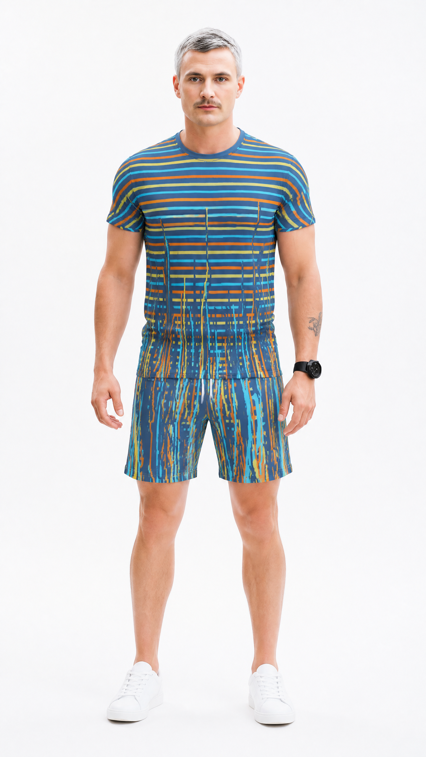 All Over Print T Shirt in Dripping Stripes Vivis