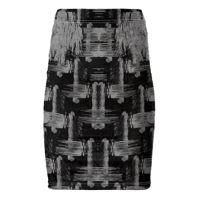 Pencil Skirt in ikat drips grey