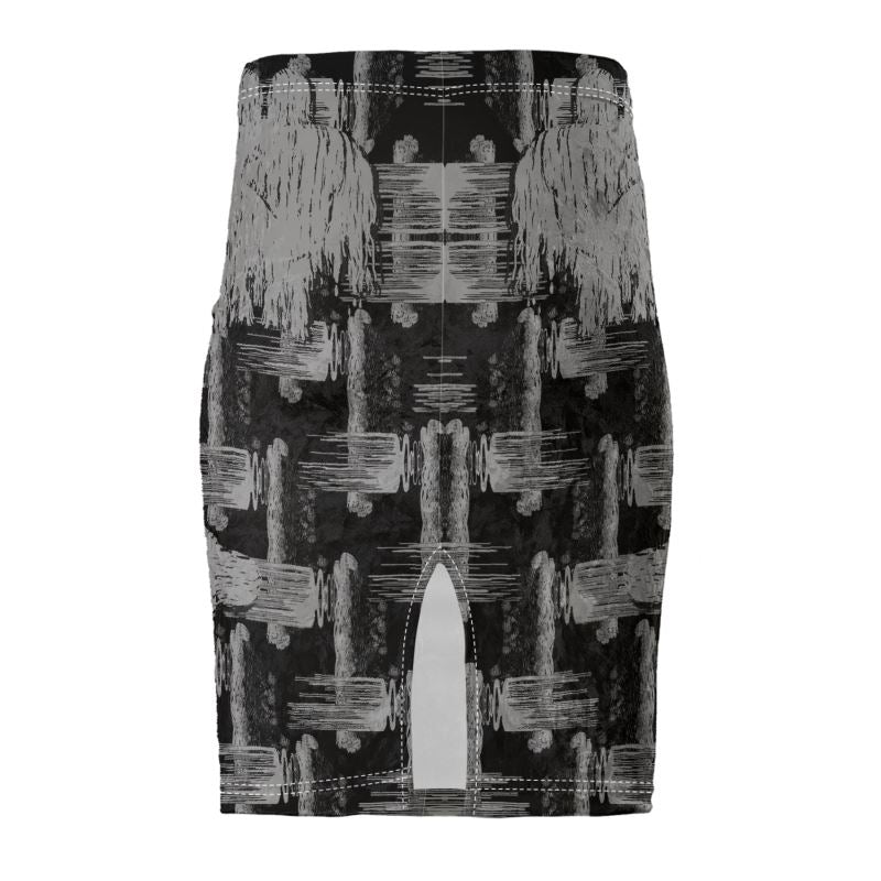 Pencil Skirt in ikat drips grey