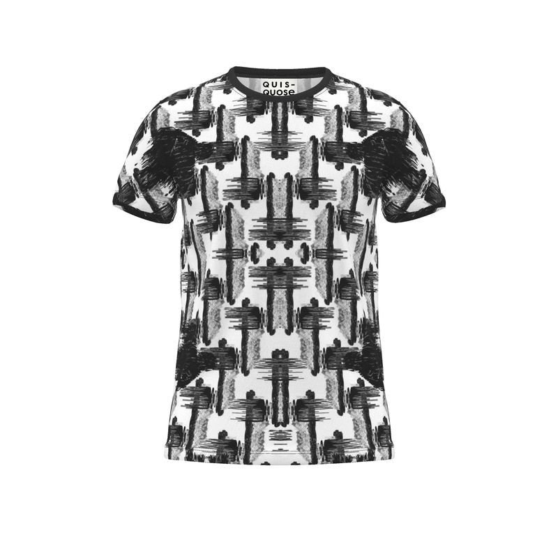 All Over Print T Shirt in ikat drips  monochrome