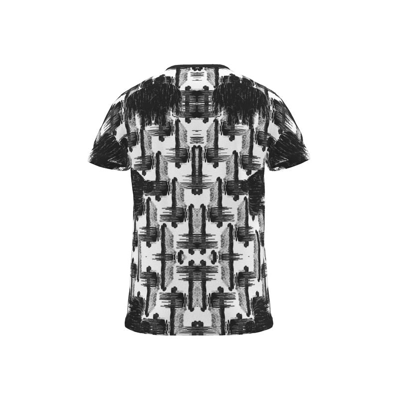 All Over Print T Shirt in ikat drips  monochrome