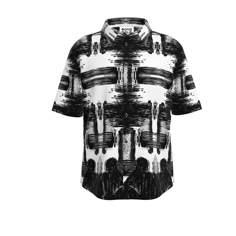 Short Sleeve Shirt in ikat drips monochrome