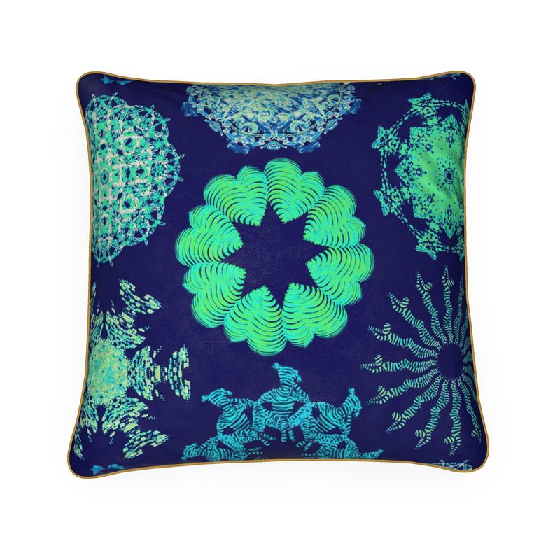 Cushions in 70s snowflake turqoise