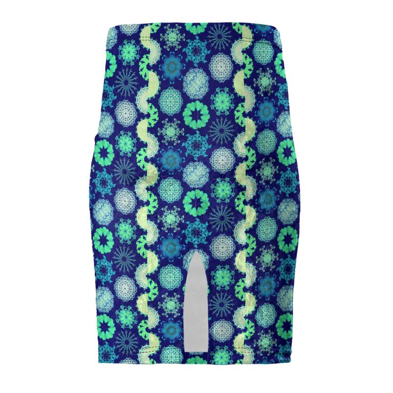 Pencil Skirt in 70s snowflake turquoise