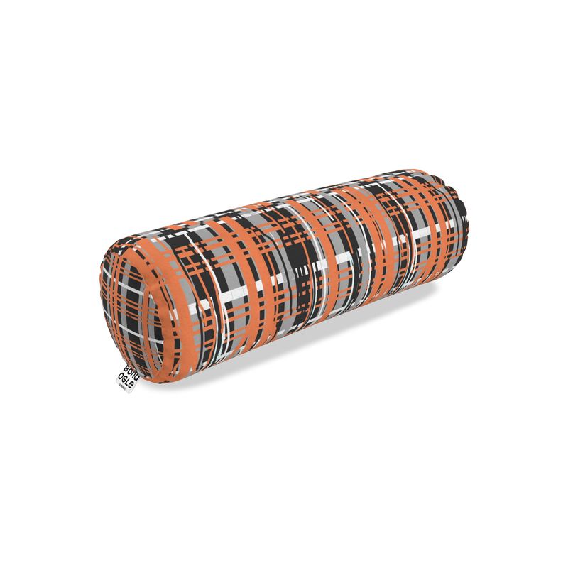 Big Bolster Cushion in Dripping Plaid Gray Coral
