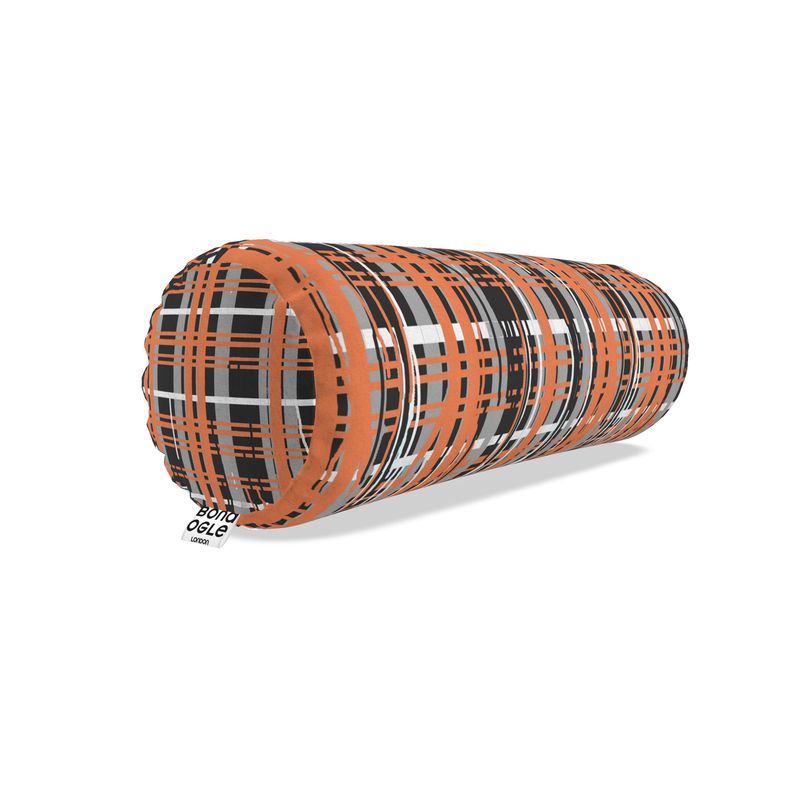 Big Bolster Cushion in Dripping Plaid Gray Coral