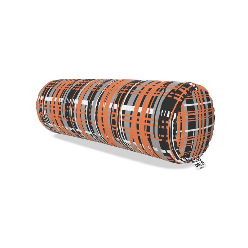 Big Bolster Cushion in Dripping Plaid Gray Coral