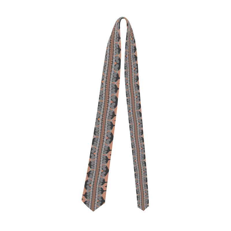 Handmade Silk Tie in Bona Bones Gray Coral
