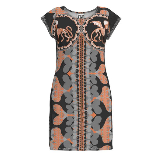 Tunic T Shirt Dress in Bona Bones Gray Coral