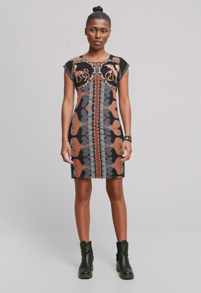 Tunic T Shirt Dress in Bona Bones Gray Coral