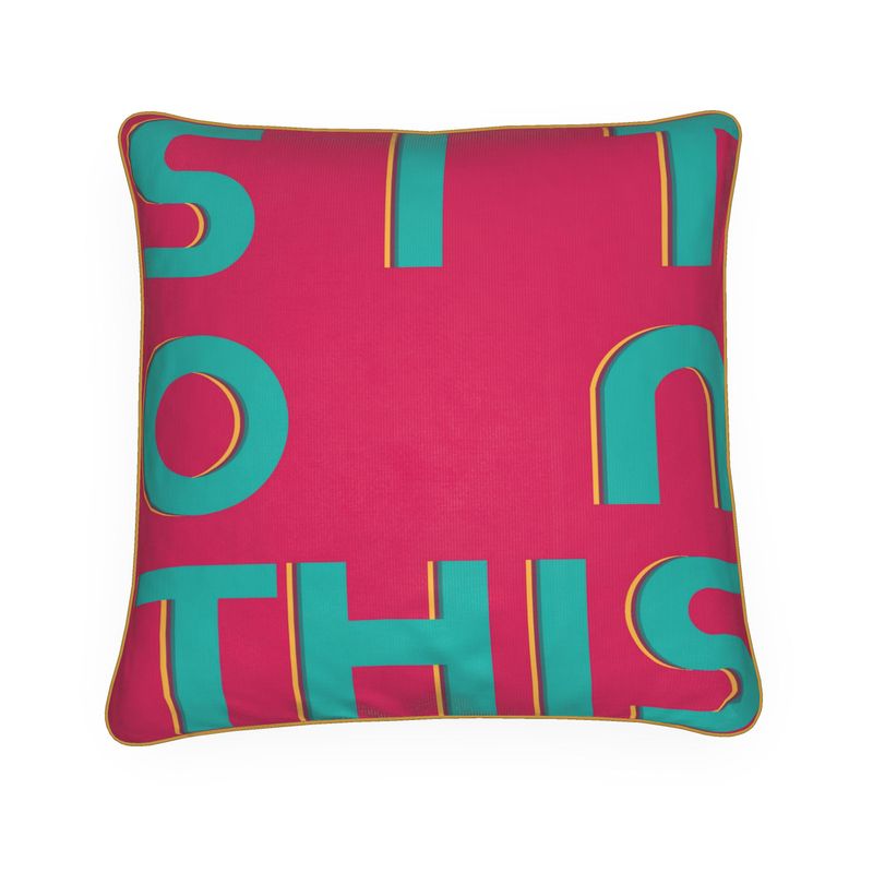 Cushions in raspberry pink and turquoise blue