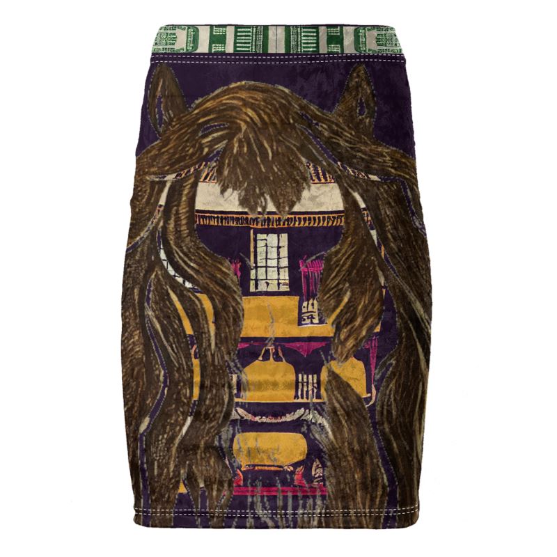 Pencil Skirt in horse house head multi