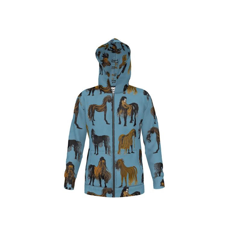Hoodie Jacket with zip iin hairy horses air force blu
