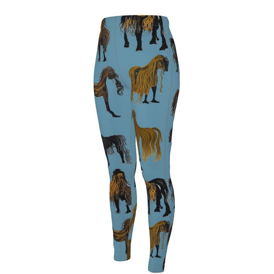 High Waisted Leggings  in hairy horses air force blu