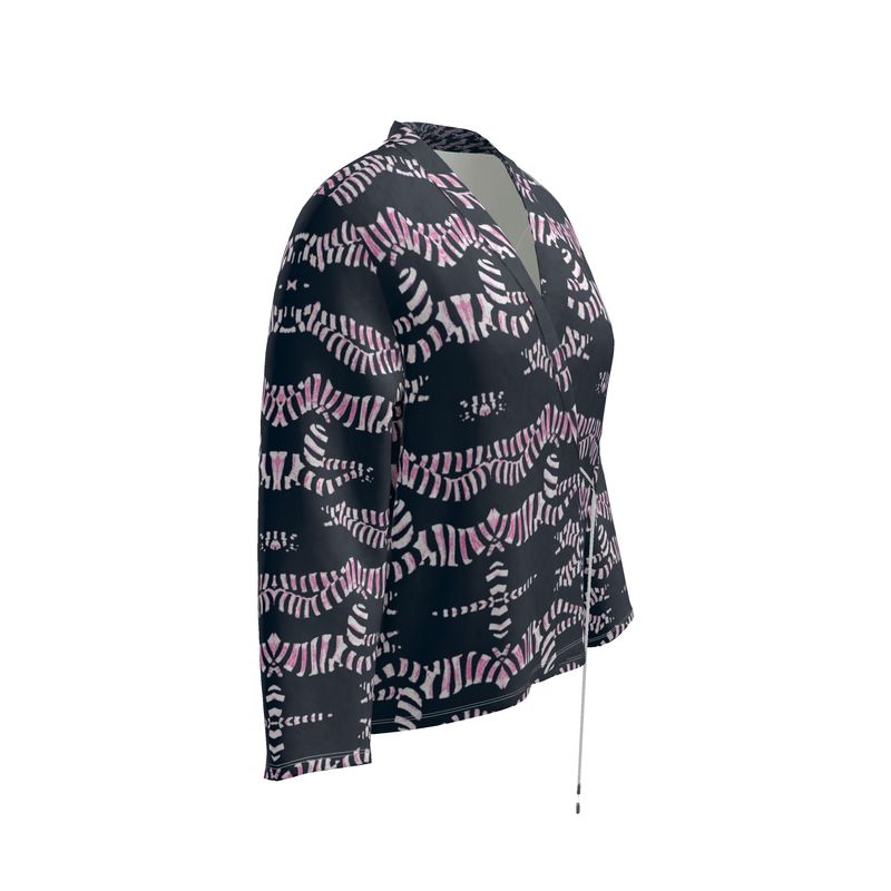 Wrap Blazer in divers collide in navy teal and blush