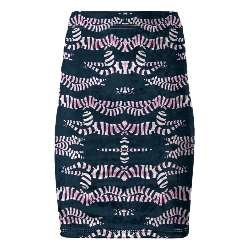 Pencil Skirt in divers collide navy teal and blush