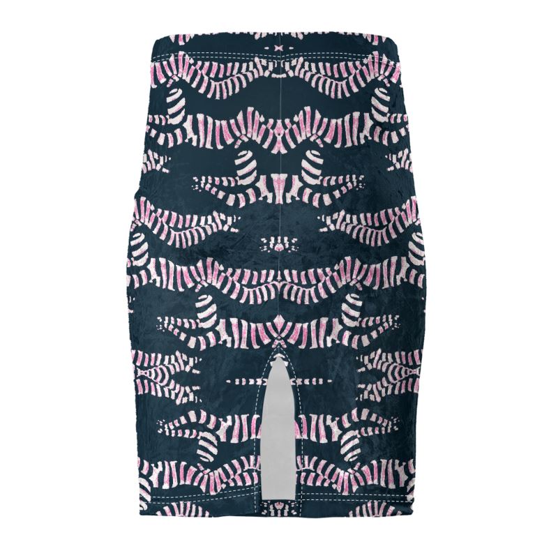 Pencil Skirt in divers collide navy teal and blush