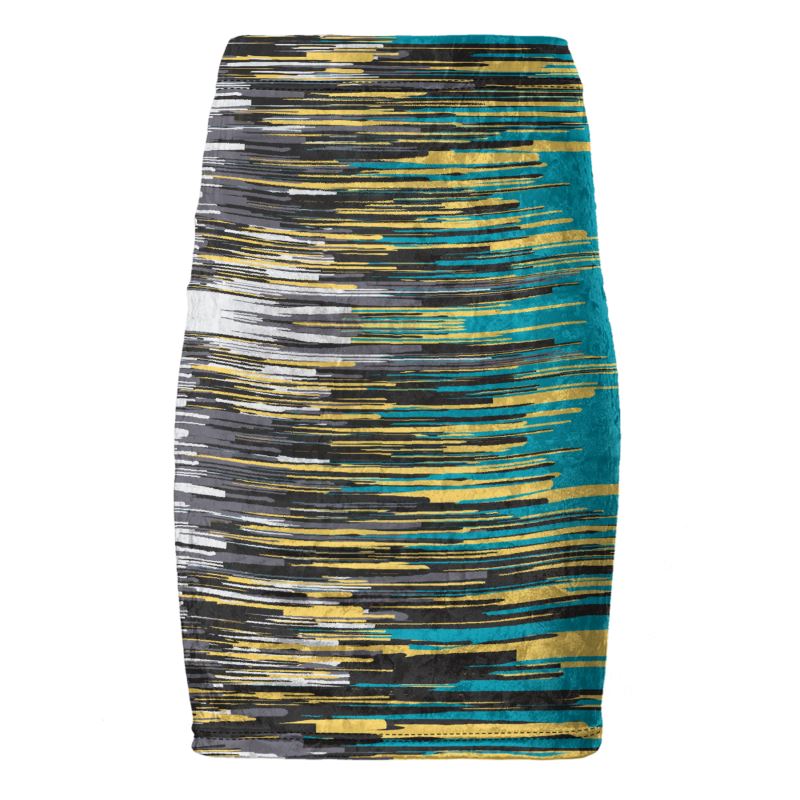 Pencil Skirt in paint storm, mustard, moonstone, grey and raisin