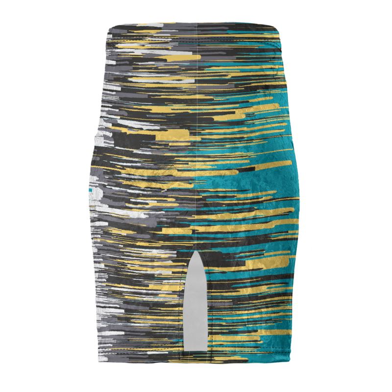 Pencil Skirt in paint storm, mustard, moonstone, grey and raisin