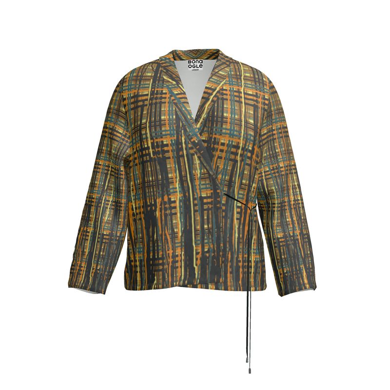 Wrap Blazer in paint storm mustard, moonstone, grey and raisin
