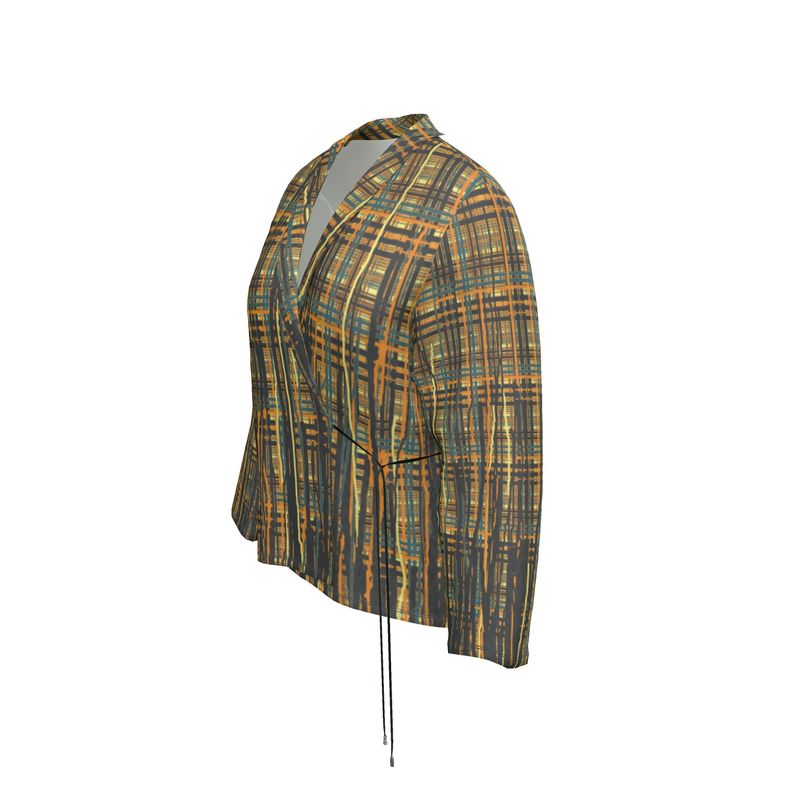 Wrap Blazer in paint storm mustard, moonstone, grey and raisin