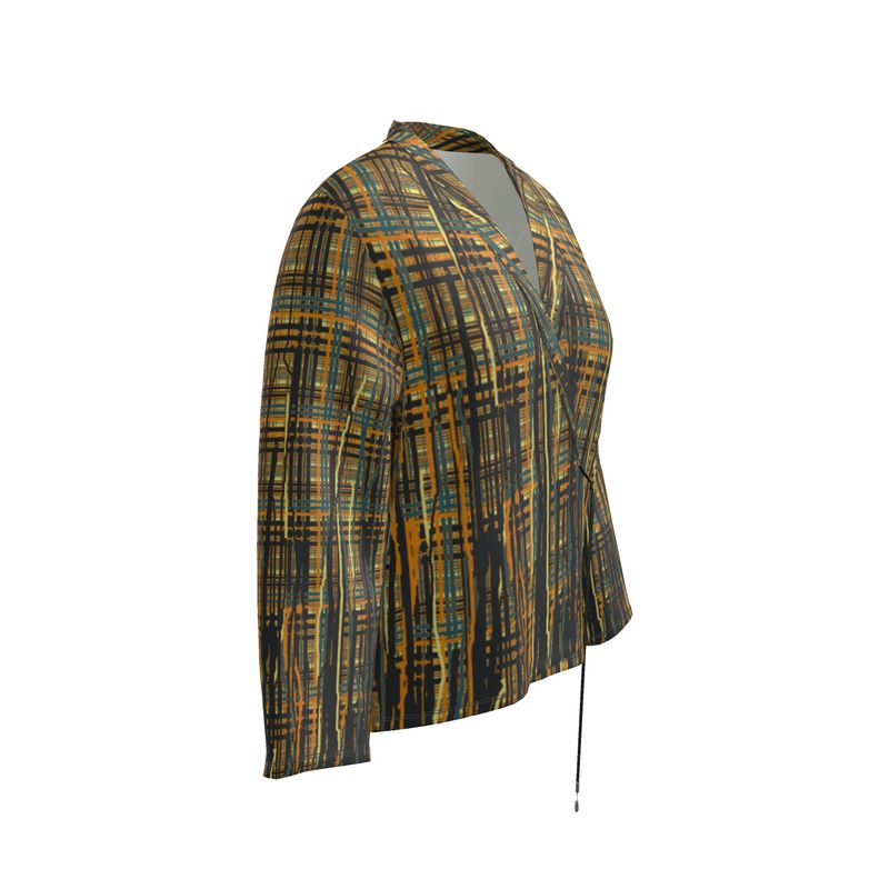 Wrap Blazer in paint storm mustard, moonstone, grey and raisin