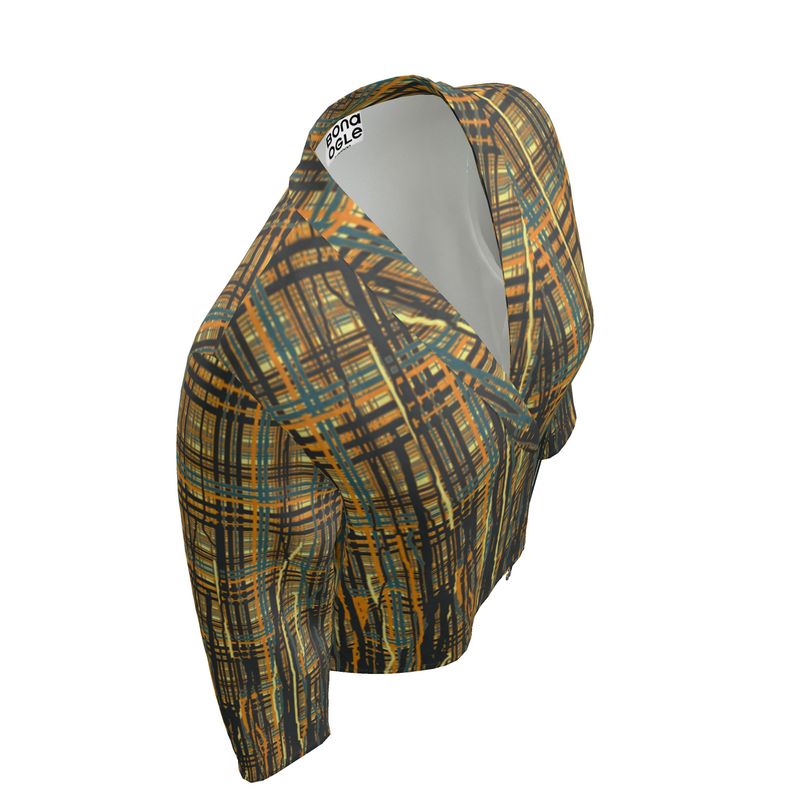 Wrap Blazer in paint storm mustard, moonstone, grey and raisin